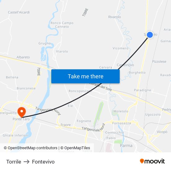 Torrile to Fontevivo map