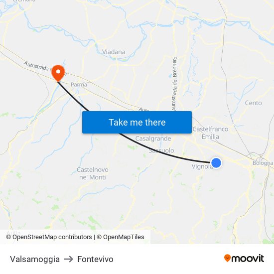 Valsamoggia to Fontevivo map