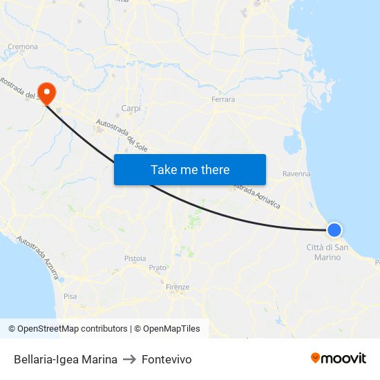 Bellaria-Igea Marina to Fontevivo map