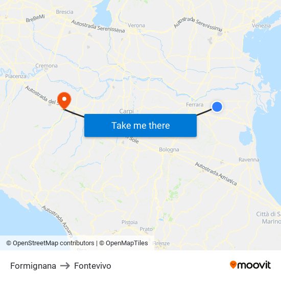 Formignana to Fontevivo map