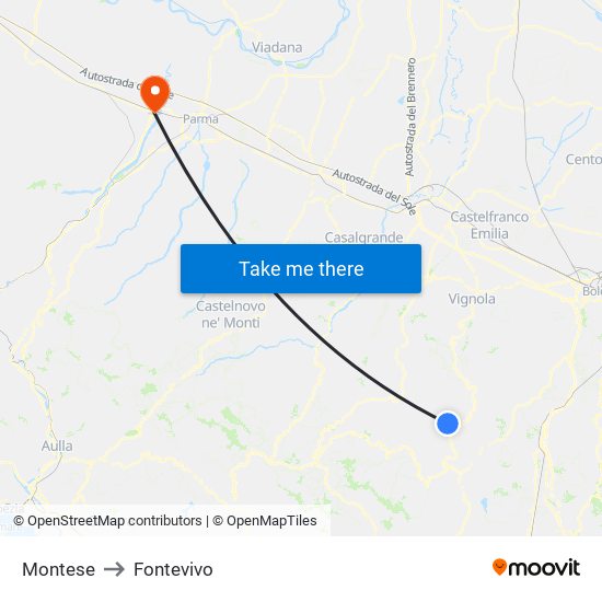 Montese to Fontevivo map