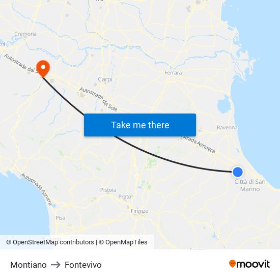 Montiano to Fontevivo map