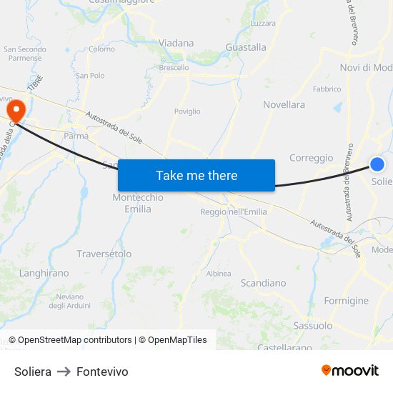 Soliera to Fontevivo map