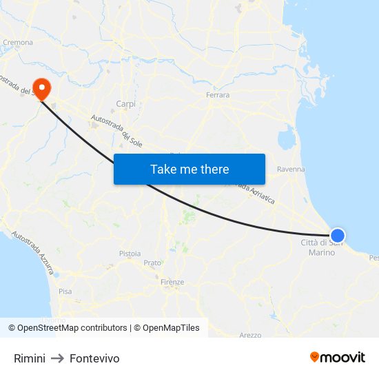 Rimini to Fontevivo map
