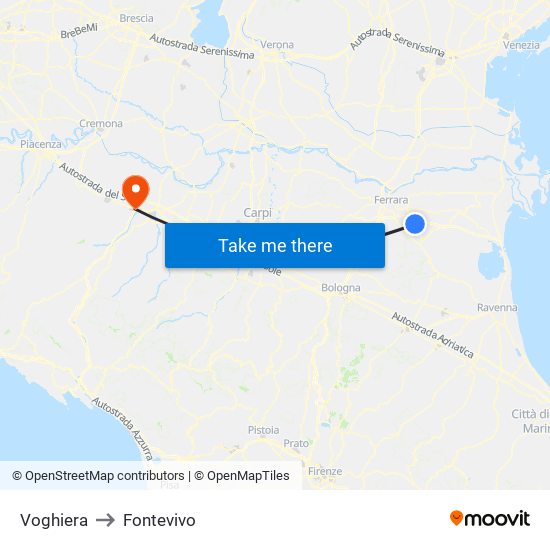 Voghiera to Fontevivo map