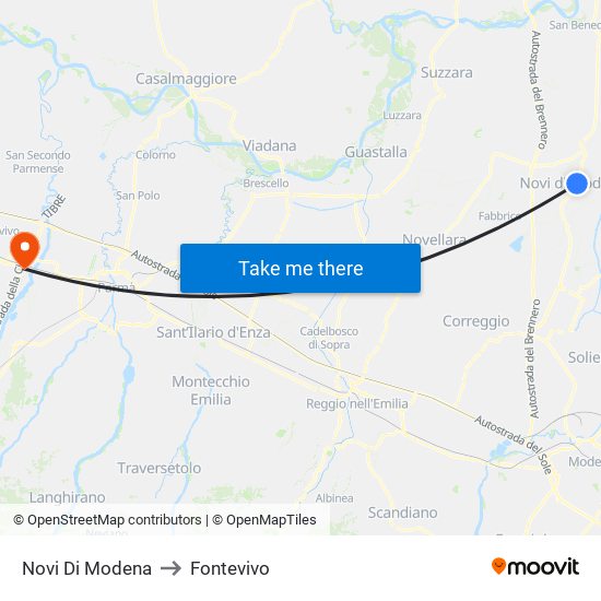 Novi Di Modena to Fontevivo map