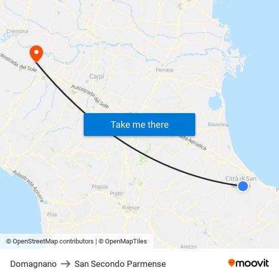 Domagnano to San Secondo Parmense map