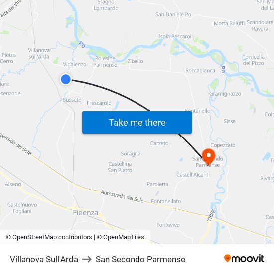 Villanova Sull'Arda to San Secondo Parmense map