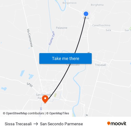 Sissa Trecasali to San Secondo Parmense map