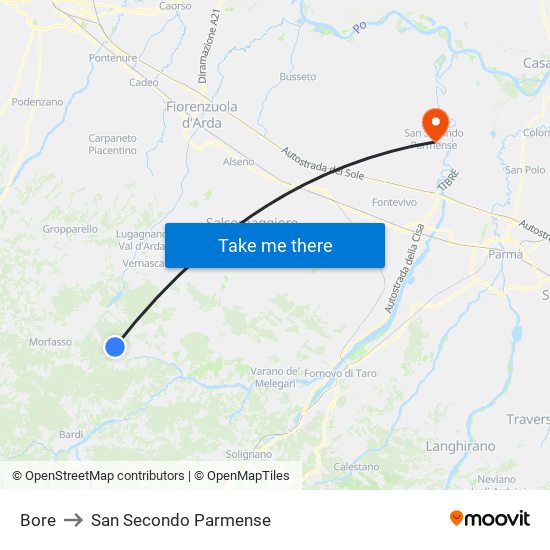 Bore to San Secondo Parmense map