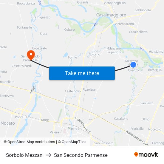 Sorbolo Mezzani to San Secondo Parmense map