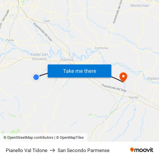 Pianello Val Tidone to San Secondo Parmense map