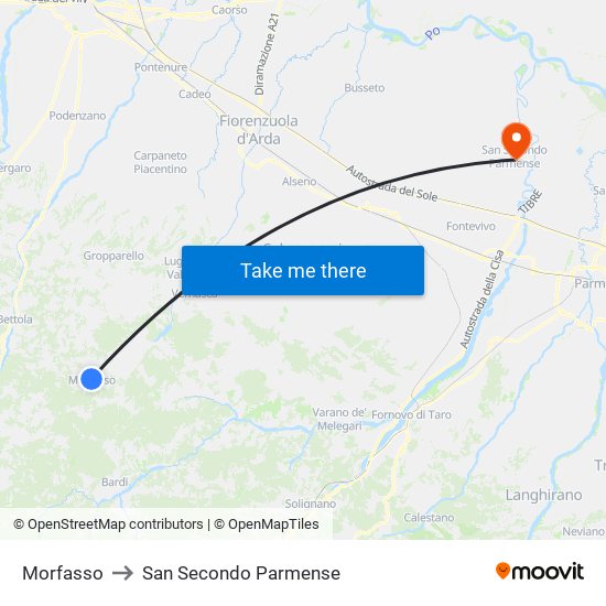 Morfasso to San Secondo Parmense map