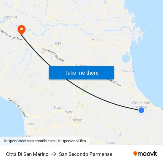 Città Di San Marino to San Secondo Parmense map