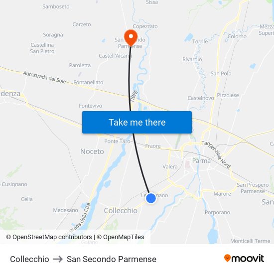 Collecchio to San Secondo Parmense map