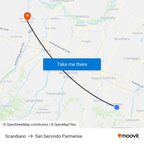 Scandiano to San Secondo Parmense map