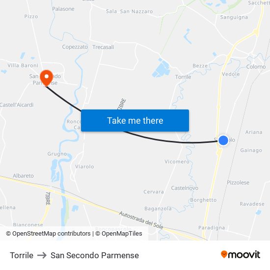 Torrile to San Secondo Parmense map