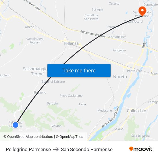 Pellegrino Parmense to San Secondo Parmense map