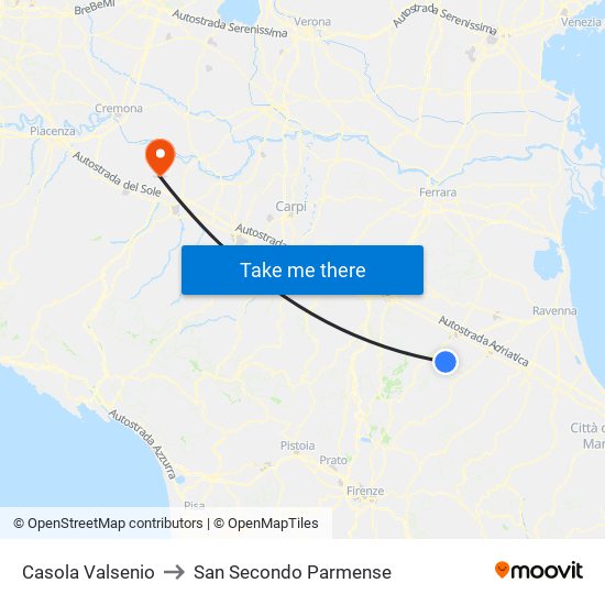 Casola Valsenio to San Secondo Parmense map