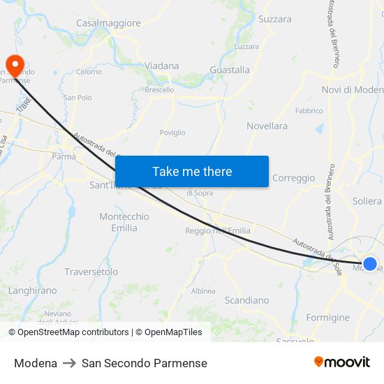 Modena to San Secondo Parmense map