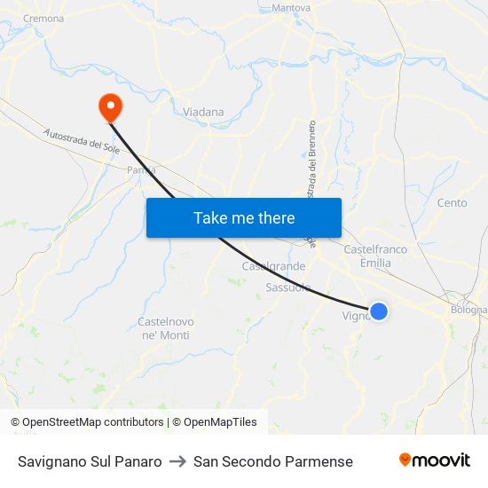 Savignano Sul Panaro to San Secondo Parmense map