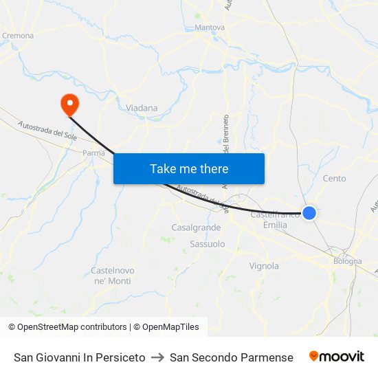 San Giovanni In Persiceto to San Secondo Parmense map