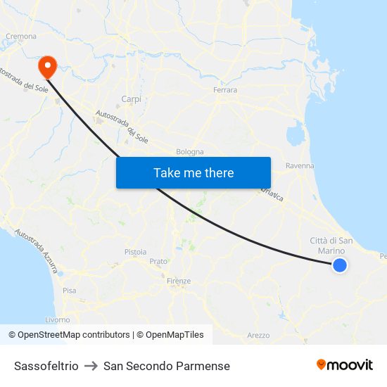 Sassofeltrio to San Secondo Parmense map