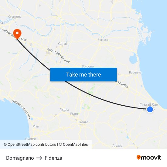 Domagnano to Fidenza map