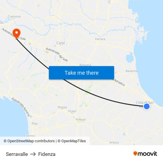Serravalle to Fidenza map