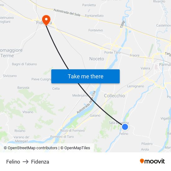 Felino to Fidenza map