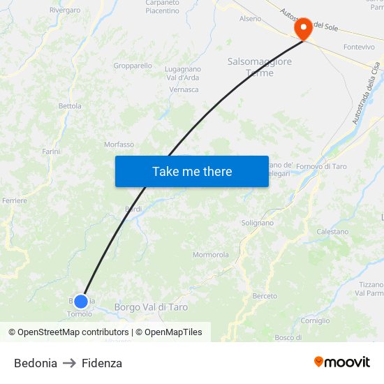 Bedonia to Fidenza map