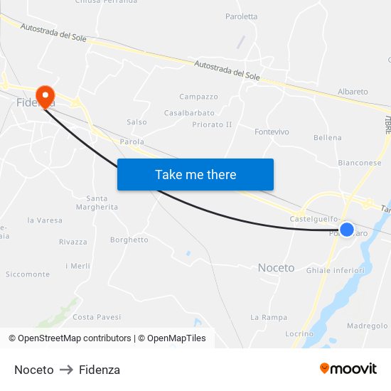 Noceto to Fidenza map