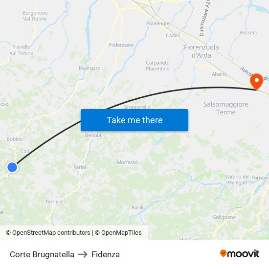 Corte Brugnatella to Fidenza map