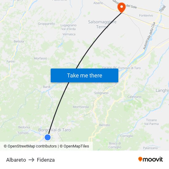 Albareto to Fidenza map