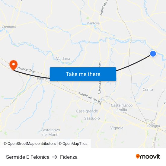 Sermide E Felonica to Fidenza map