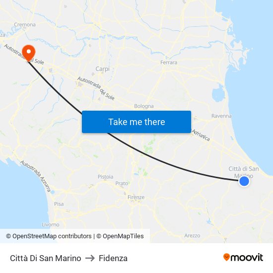 Città Di San Marino to Fidenza map