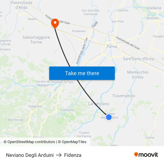 Neviano Degli Arduini to Fidenza map