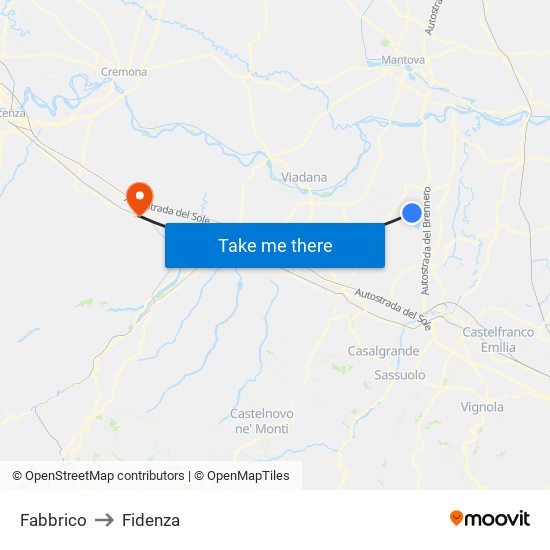 Fabbrico to Fidenza map