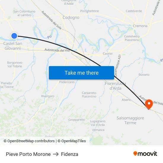 Pieve Porto Morone to Fidenza map