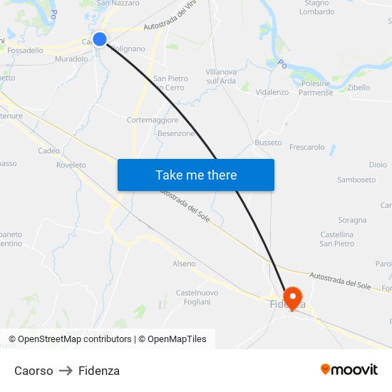 Caorso to Fidenza map