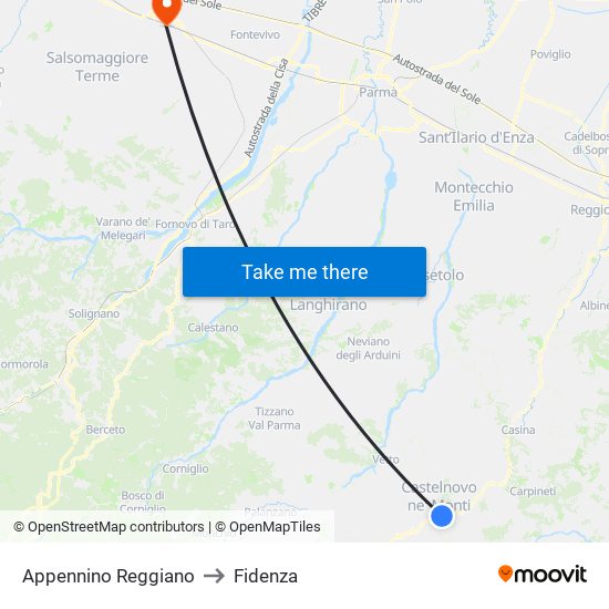 Appennino Reggiano to Fidenza map