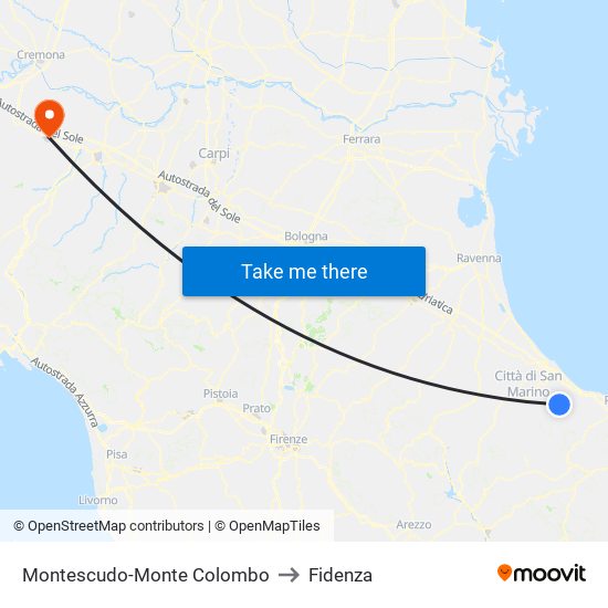 Montescudo-Monte Colombo to Fidenza map