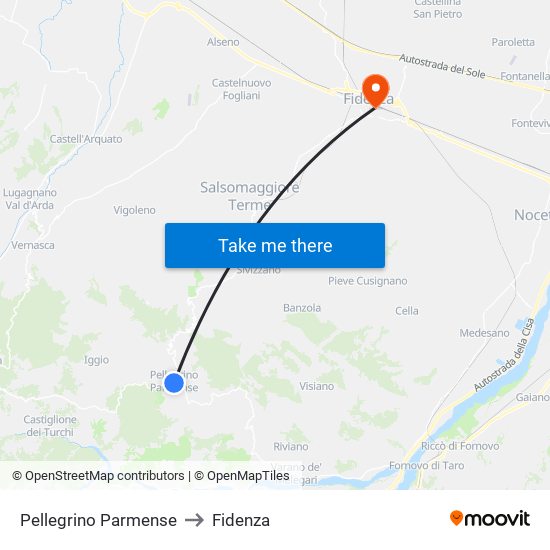 Pellegrino Parmense to Fidenza map