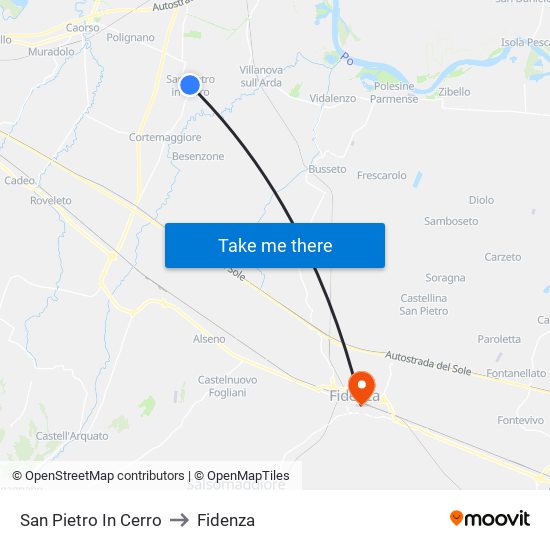 San Pietro In Cerro to Fidenza map