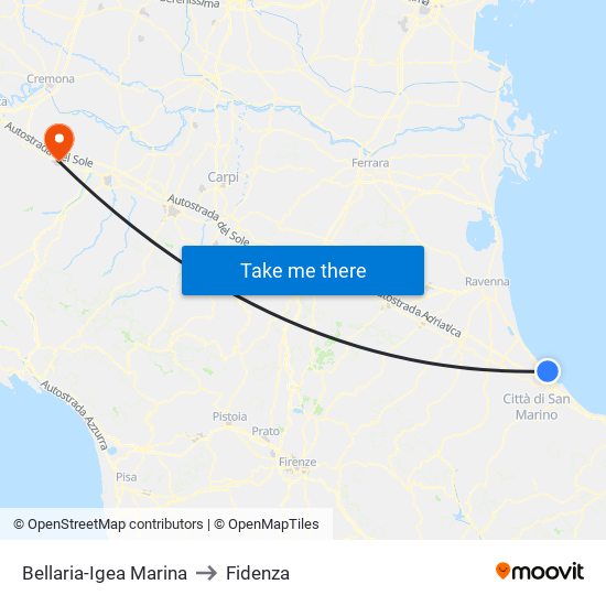 Bellaria-Igea Marina to Fidenza map