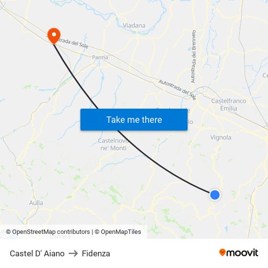 Castel D' Aiano to Fidenza map