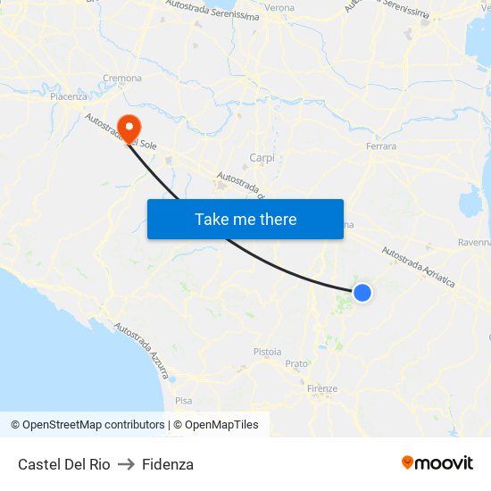 Castel Del Rio to Fidenza map