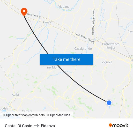 Castel Di Casio to Fidenza map