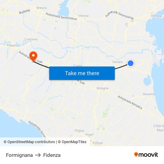 Formignana to Fidenza map