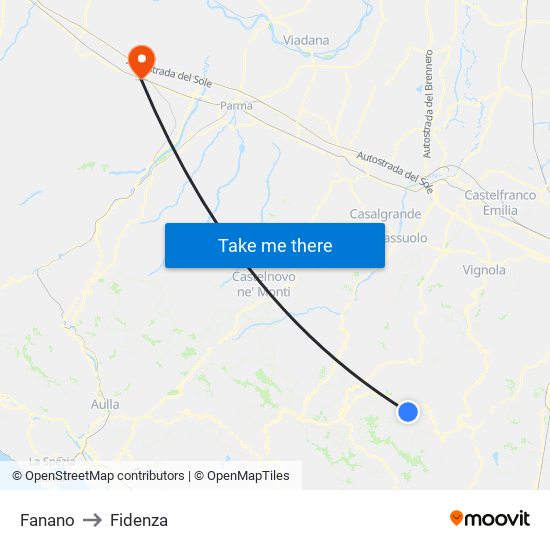Fanano to Fidenza map